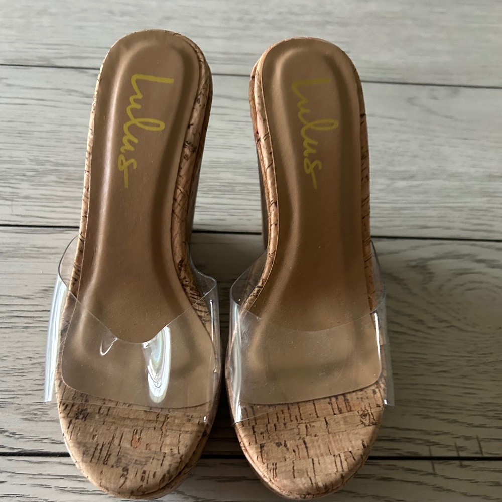 Sheree Clear and Natural Cork Platform Wedges - Lulus size 6